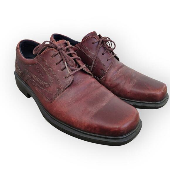 Ecco Other - ECCO Red Leather Oxford Comfort Square Toe Lace Up Dress Show Men Sz EU 41